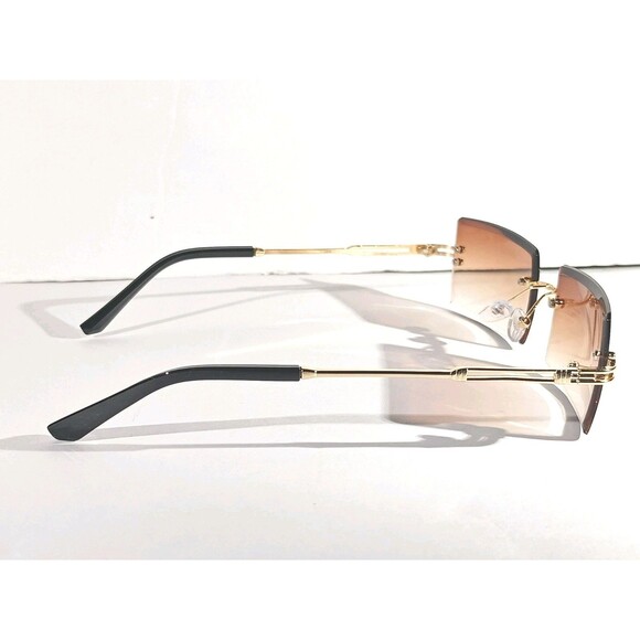Rimless Square Sunglasses Brown Tint Unisex Metal Frame - Picture 6 of 9